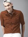 FENSIYA Men Slim Fit Solid Spread Collar Casual Shirt