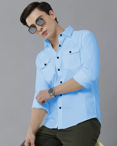 fensiya men slim fit solid spread collar casual shirt