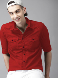 fensiya men slim fit solid spread collar casual shirt