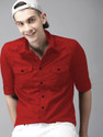 FENSIYA Men Slim Fit Solid Spread Collar Casual Shirt