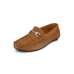 fentacia men beige suede leather buckled loafers shoes for men - 6 uk
