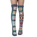 FEORJGP Womens Granny Square Over Knee High Socks Crochet Knitted Stockings Tube Long Leg Warmers Cable Thigh High Boot Socks