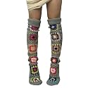 FEORJGP Womens Granny Square Over Knee High Socks Crochet Knitted Stockings Tube Long Leg Warmers Cable Thigh High Boot Socks