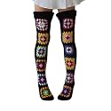 FEORJGP Womens Granny Square Over Knee High Socks Crochet Knitted Stockings Tube Long Leg Warmers Cable Thigh High Boot Socks