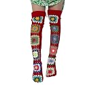 FEORJGP Womens Granny Square Over Knee High Socks Crochet Knitted Stockings Tube Long Leg Warmers Cable Thigh High Boot Socks