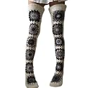 FEORJGP Womens Granny Square Over Knee High Socks Crochet Knitted Stockings Tube Long Leg Warmers Cable Thigh High Boot Socks