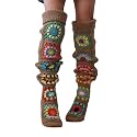FEORJGP Womens Granny Square Over Knee High Socks Crochet Knitted Stockings Tube Long Leg Warmers Cable Thigh High Boot Socks