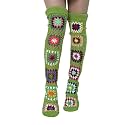 FEORJGP Womens Granny Square Over Knee High Socks Crochet Knitted Stockings Tube Long Leg Warmers Cable Thigh High Boot Socks