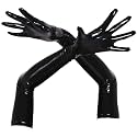 FEOYA Patent Leather Thigh High Socks for Women Pu Stockings Long Faux Leather Gloves Cosplay Accessories for Roleplay