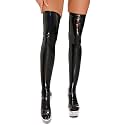 FEOYA Women's PU Leather Stockings Opaque Oil Shiny Glossy Thigh High Hosiery Pantyhose Sockings