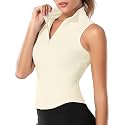FEOYA Women Sleeveless Athletic Tank Top Shirts Full Zip Up Tshirt for Yoga Running Fitness Exercise