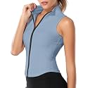 FEOYA Women Sleeveless Athletic Tank Top Shirts Full Zip Up Tshirt for Yoga Running Fitness Exercise