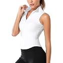 FEOYA Women Sleeveless Athletic Tank Top Shirts Full Zip Up Tshirt for Yoga Running Fitness Exercise