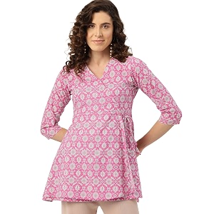 feranoid Floral Print Angrakha 3 Sleeves Flared