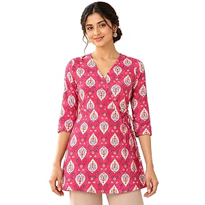 feranoid Floral Print Angrakha 3 Sleeves Flared