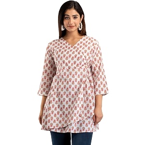 feranoid Floral Print Angrakha 3 Sleeves Flared