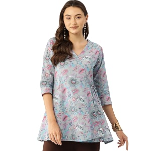 feranoid Floral Print Angrakha 3 Sleeves Flared
