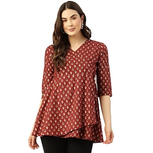 feranoid Floral Print Angrakha 3 Sleeves Flared