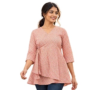 feranoid Floral Print Angrakha 3 Sleeves Flared
