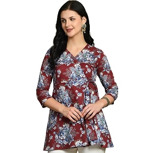 feranoid Floral Print Angrakha 3 Sleeves Flared