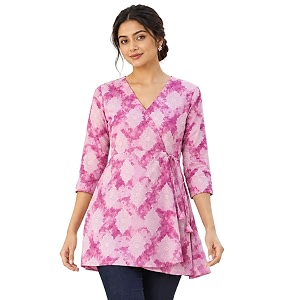 feranoid Floral Print Angrakha 3 Sleeves Flared