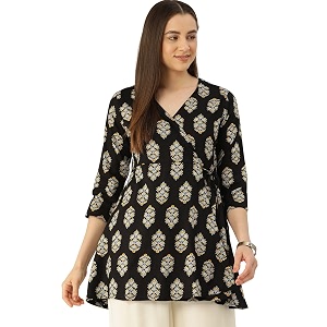 feranoid Floral Print Angrakha 3 Sleeves Flared