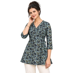 feranoid Floral Print Angrakha 3 Sleeves Flared