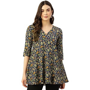 feranoid Floral Print Angrakha 3 Sleeves Flared
