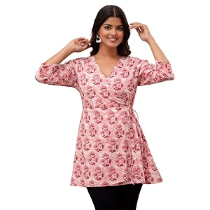 feranoid Floral Print Angrakha 3 Sleeves Flared