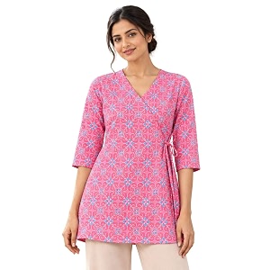 feranoid Floral Print Angrakha 3 Sleeves Flared