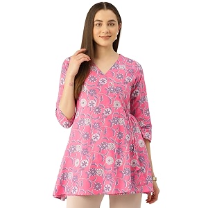 feranoid Floral Print Angrakha 3 Sleeves Flared