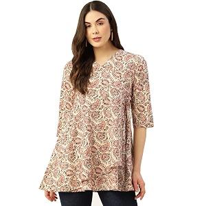 feranoid Floral Print Angrakha 3 Sleeves Flared