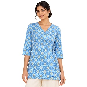 feranoid Floral Print Angrakha 3 Sleeves Flared