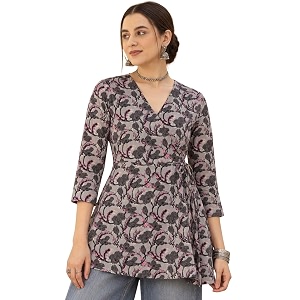 feranoid Floral Print Angrakha 3 Sleeves Flared