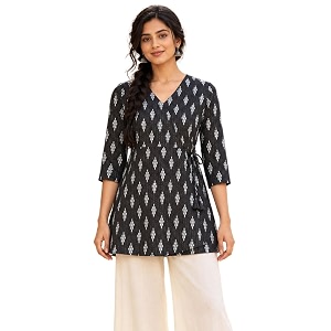 feranoid Floral Print Angrakha 3 Sleeves Flared