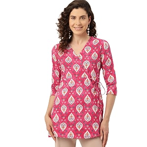 feranoid Floral Print Angrakha 3 Sleeves Flared
