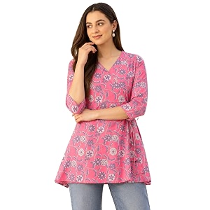 feranoid Floral Print Angrakha 3 Sleeves Flared