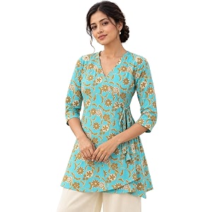 feranoid Floral Print Angrakha 3 Sleeves Flared