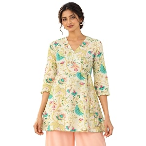 feranoid Floral Print Angrakha 3 Sleeves Flared