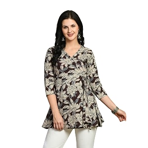 feranoid Floral Print Angrakha 3 Sleeves Flared