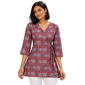 feranoid Floral Print Angrakha 3 Sleeves Flared