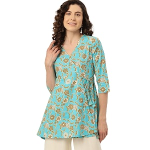feranoid Floral Print Angrakha 3 Sleeves Flared