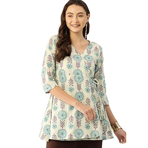 feranoid Floral Print Angrakha 3 Sleeves Flared