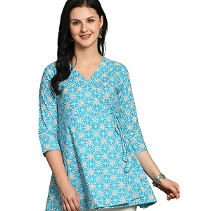 feranoid Floral Print Angrakha 3 Sleeves Flared
