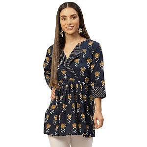 feranoid Womens Cotton Floral Printed Short Kurti
