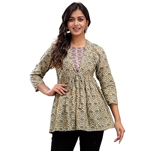feranoid Womens Cotton Floral Printed Short Kurti