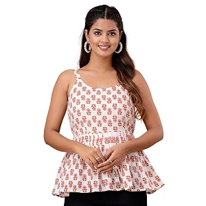 feranoid Women Cotton Printed Sleeveless Strap Peplum