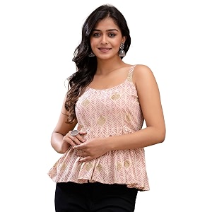 feranoid Women Cotton Printed Sleeveless Strap Peplum