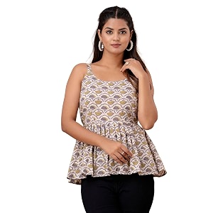 feranoid Women Cotton Printed Sleeveless Strap Peplum