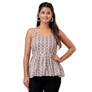 feranoid Women Cotton Printed Sleeveless Strap Peplum